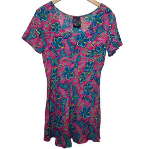 Big Hed Designs Dress S Vintage Women 90's Floral Midi Pink Blue Floral Cartoon